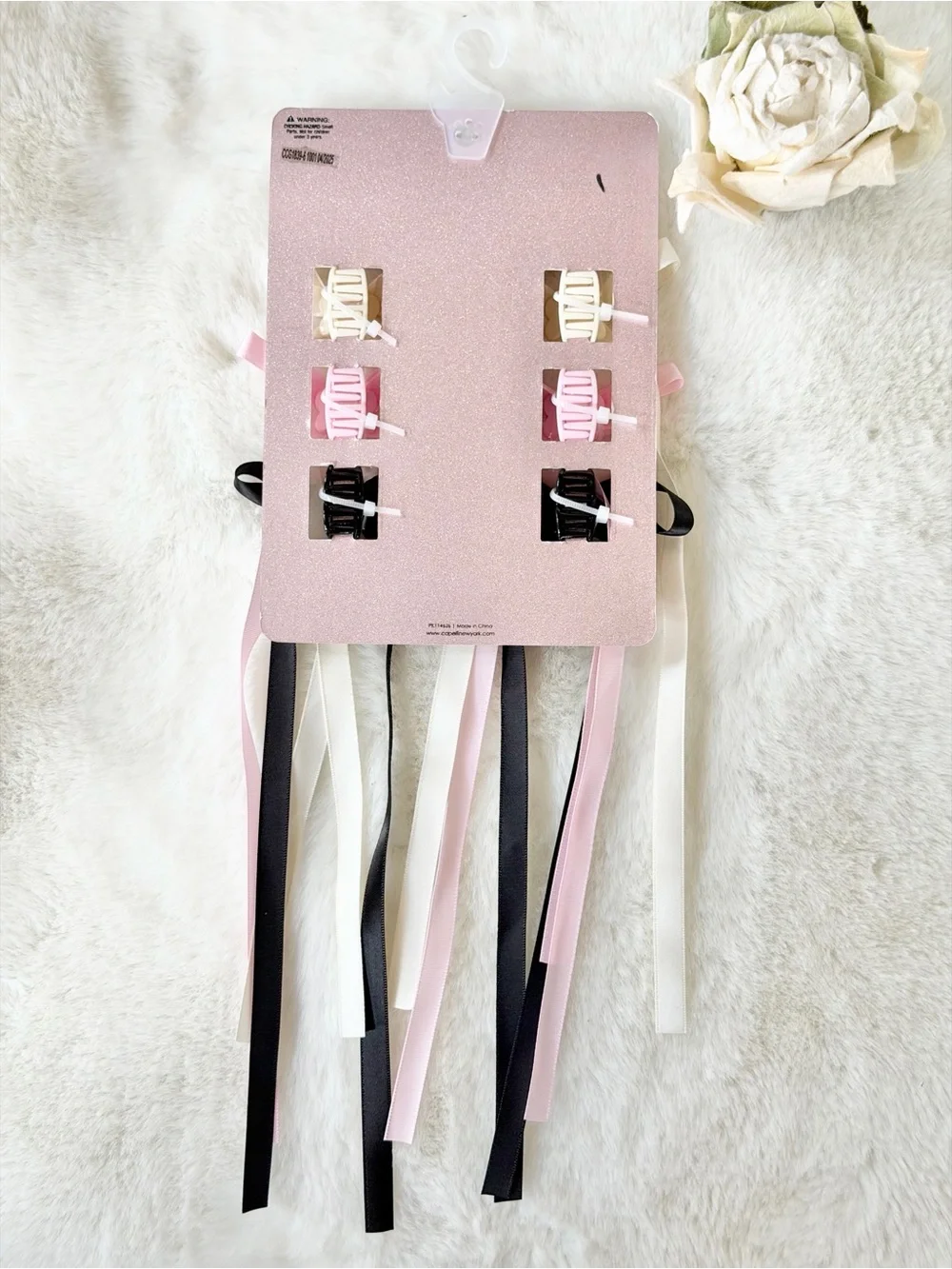 Ribbon Bow Claw Clips in Pink, Black & Cream
